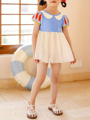 Girls Puff Sleeve Swimwear Suit with Bow for Beach