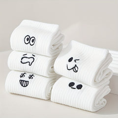 5 Pairs Expression Print Socks Comfy & Breathable Mid Tube Socks