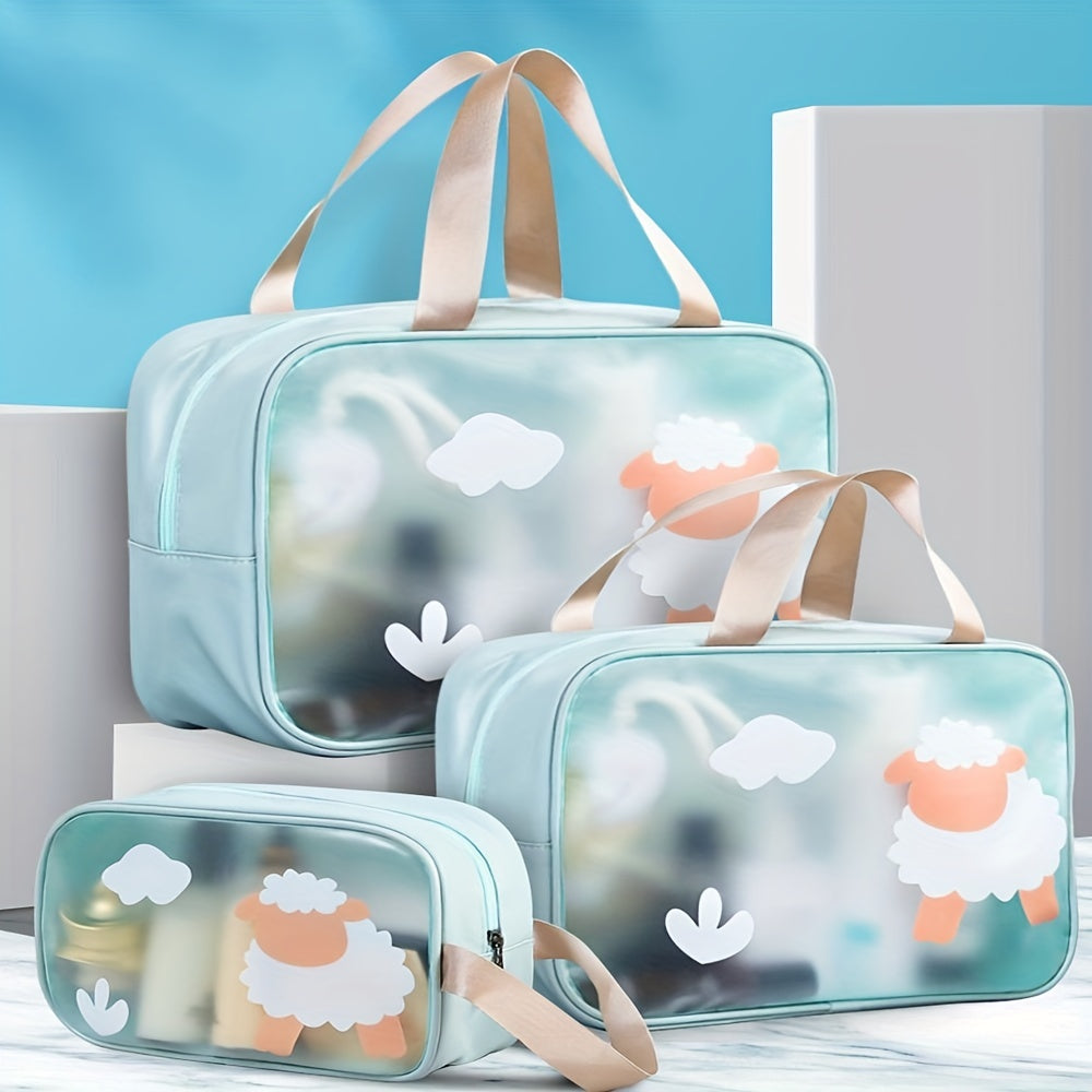 Waterproof Cosmetic Bag PVC Transparent Zippered Toiletry Bag With Handle Strap