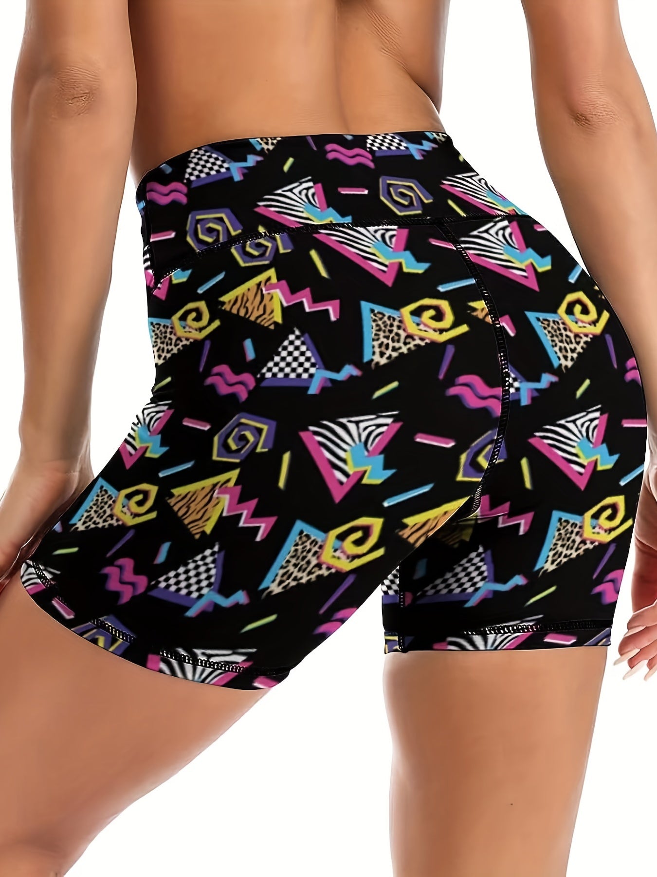 Geometric Pattern Yoga Shorts High Waist Sports Shorts