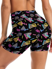 Geometric Pattern Yoga Shorts High Waist Sports Shorts