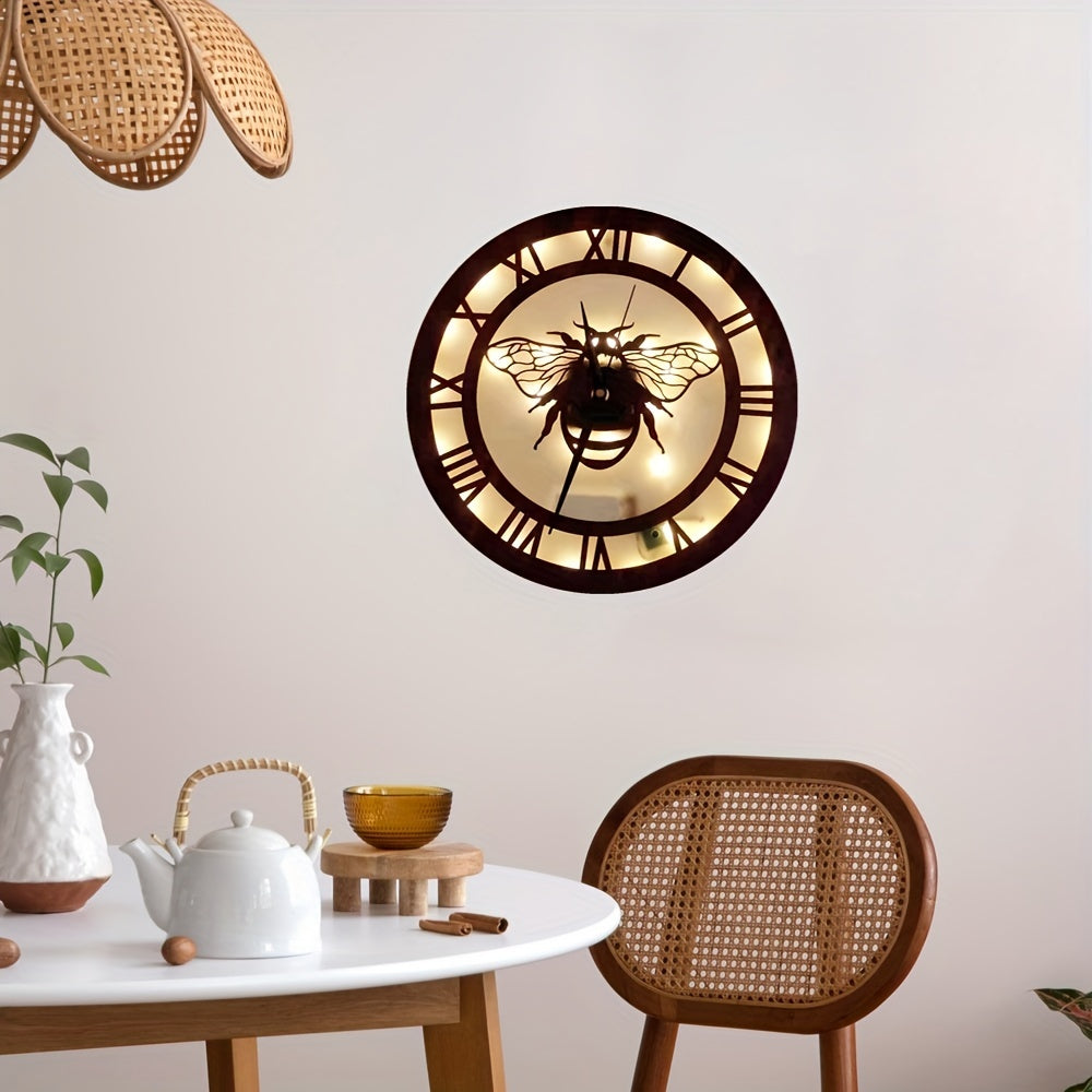 Small Bee Shape Wooden Clock Voice Light Model