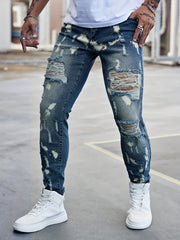 Slim Fit Ripped Jeans Men's Casual Street Style Denim Pants