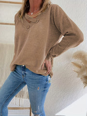 Versatile Knit Sweater V Neck Long Sleeve Casual Sweater With Buttons