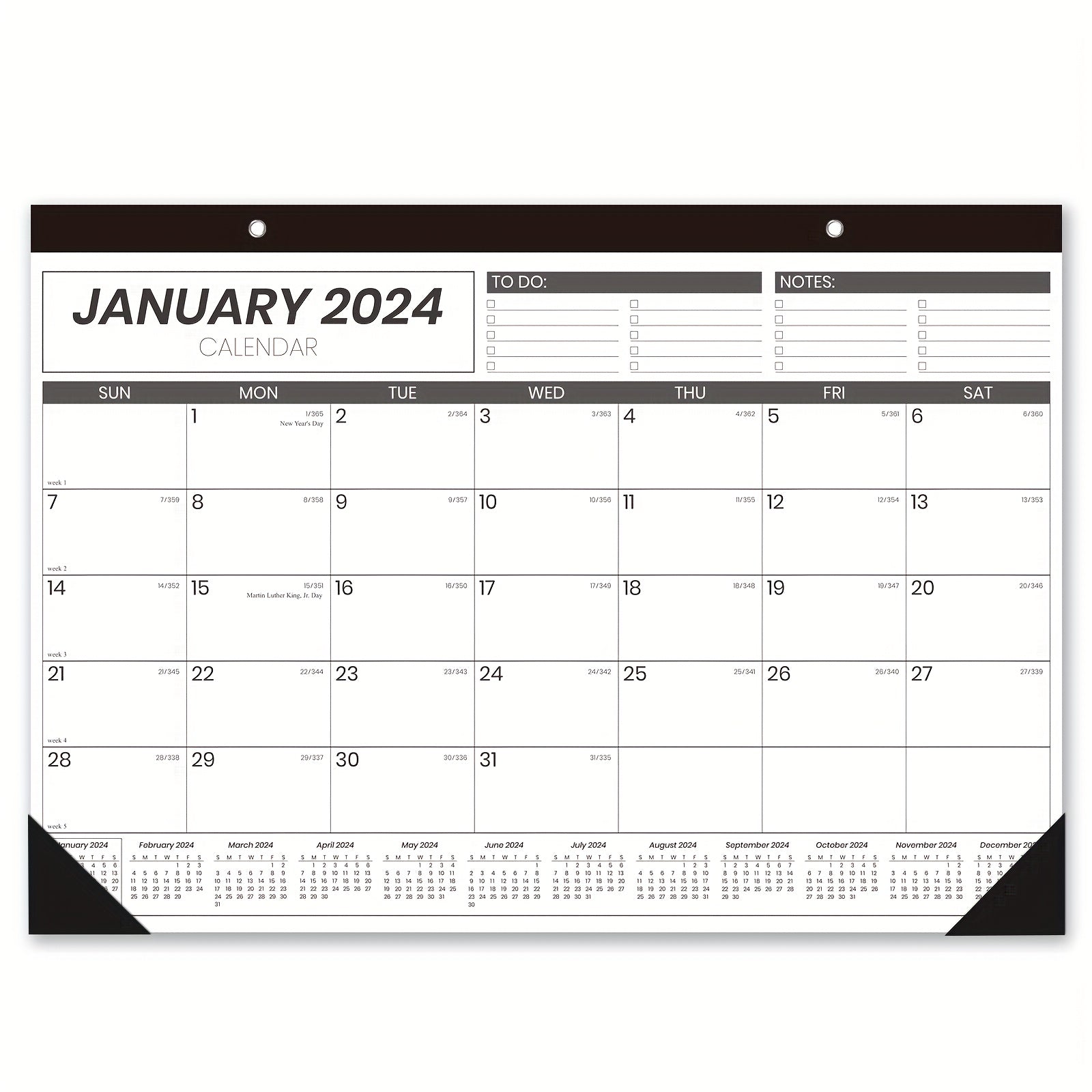 12-Month Wall Calendar 43x30 Twin Wire Binding Thick Paper Julian Dates