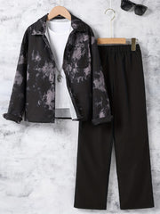 Boys Long Sleeve Shirt & Trousers Set Ink Print Casual Kids Clothes