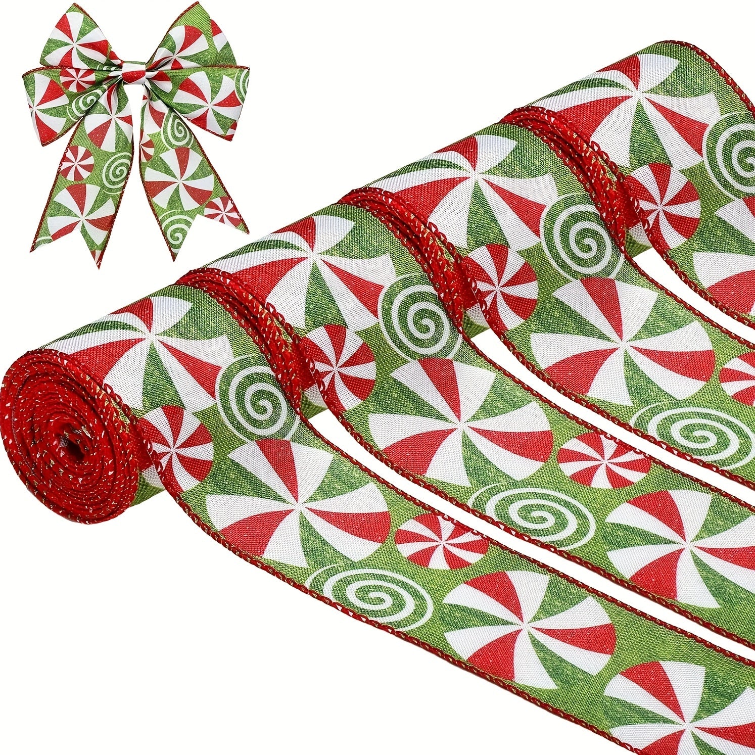 Christmas Candy Peppermint Wired Edge Ribbon 4 57m