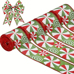 Christmas Candy Peppermint Wired Edge Ribbon 4 57m