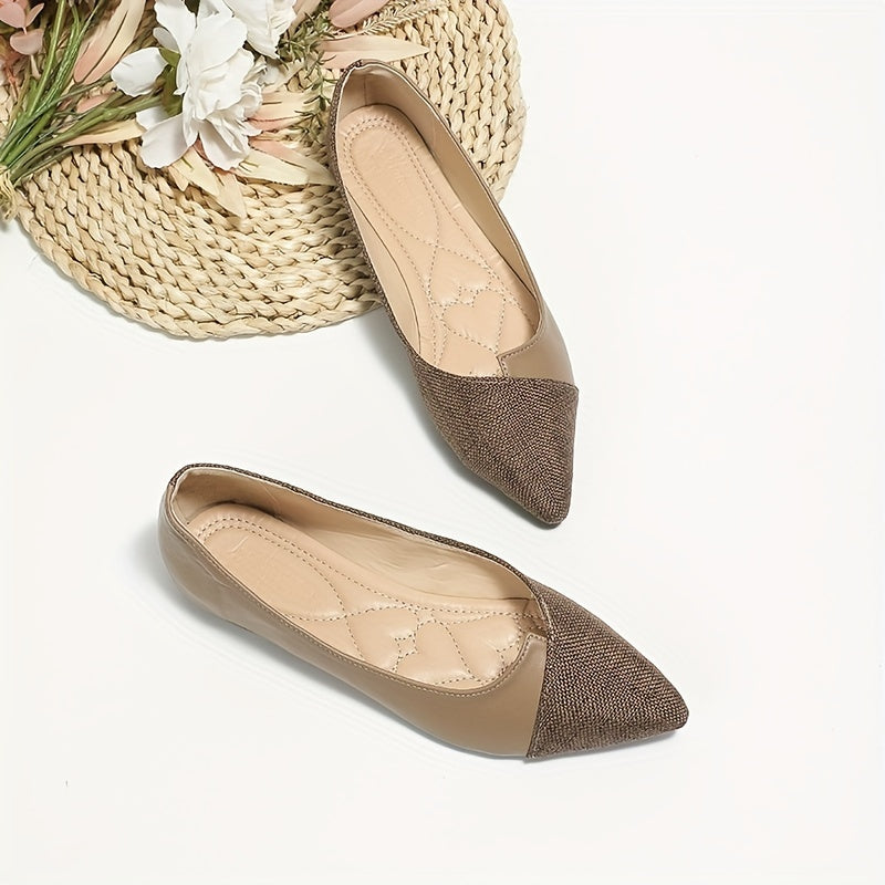 Women's Soft Sole Ballet Shoes Point Toe Colorblock Flats