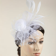 Flower Faux Feather Headband Mesh Hair Band Tea Party Horse Race Derby Hat Acces