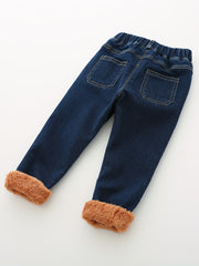 Boys Thickened Denim Pants With Pocket