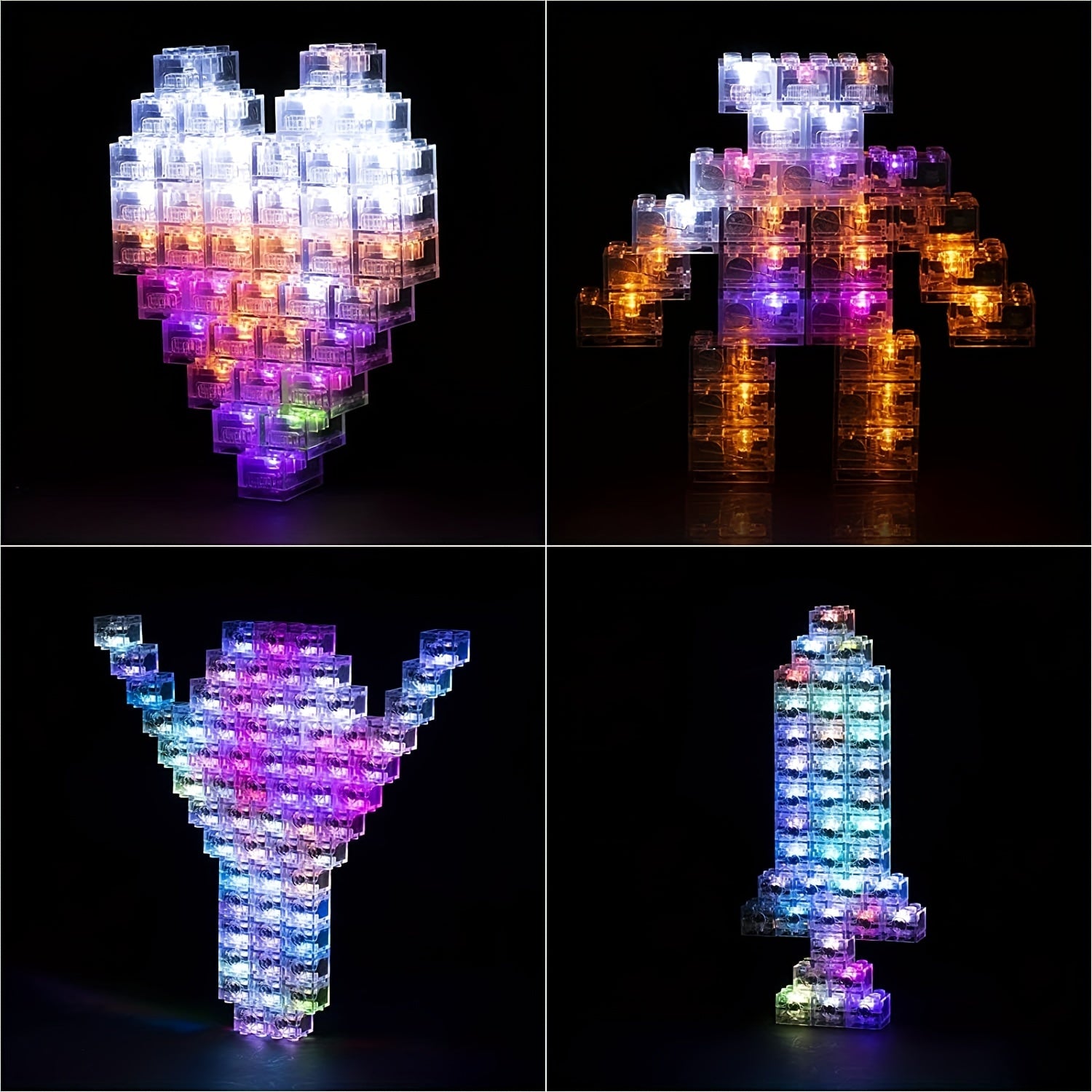 LED Light Up Building Bricks Set Multicolor Classic Transparent 2x2 1x4 Blocks