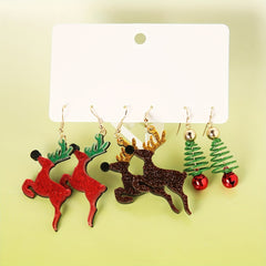 3 Pairs Set Christmas Elk Dangle Earrings