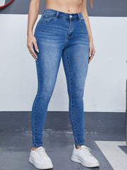 Washed Button Fly Skinny Jeans