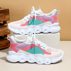 Women's Colorblock Sneakers Breathable Casual Lace Up Lightweight Running Shoes