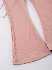 2pcs Toddler Girls Ribbed Knit Flared Pants Elastic Waist Kids Summer Clothes