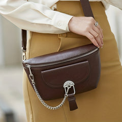 Chain Decor Fanny Pack Casual Zipper Crossbody Bag Women's Leather Purse