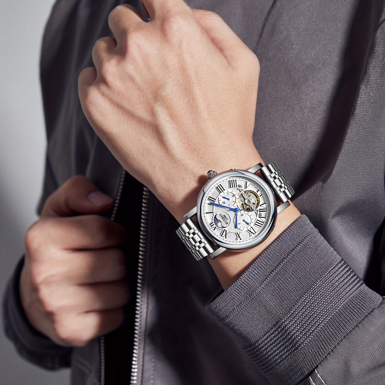KUERST Retro Youth Men's Steel Strap Automatic Mechanical Watch Waterproof