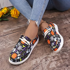 Women's Halloween Ghost Pumpkin Canvas Shoes Non Slip Flat Soft Lightweight