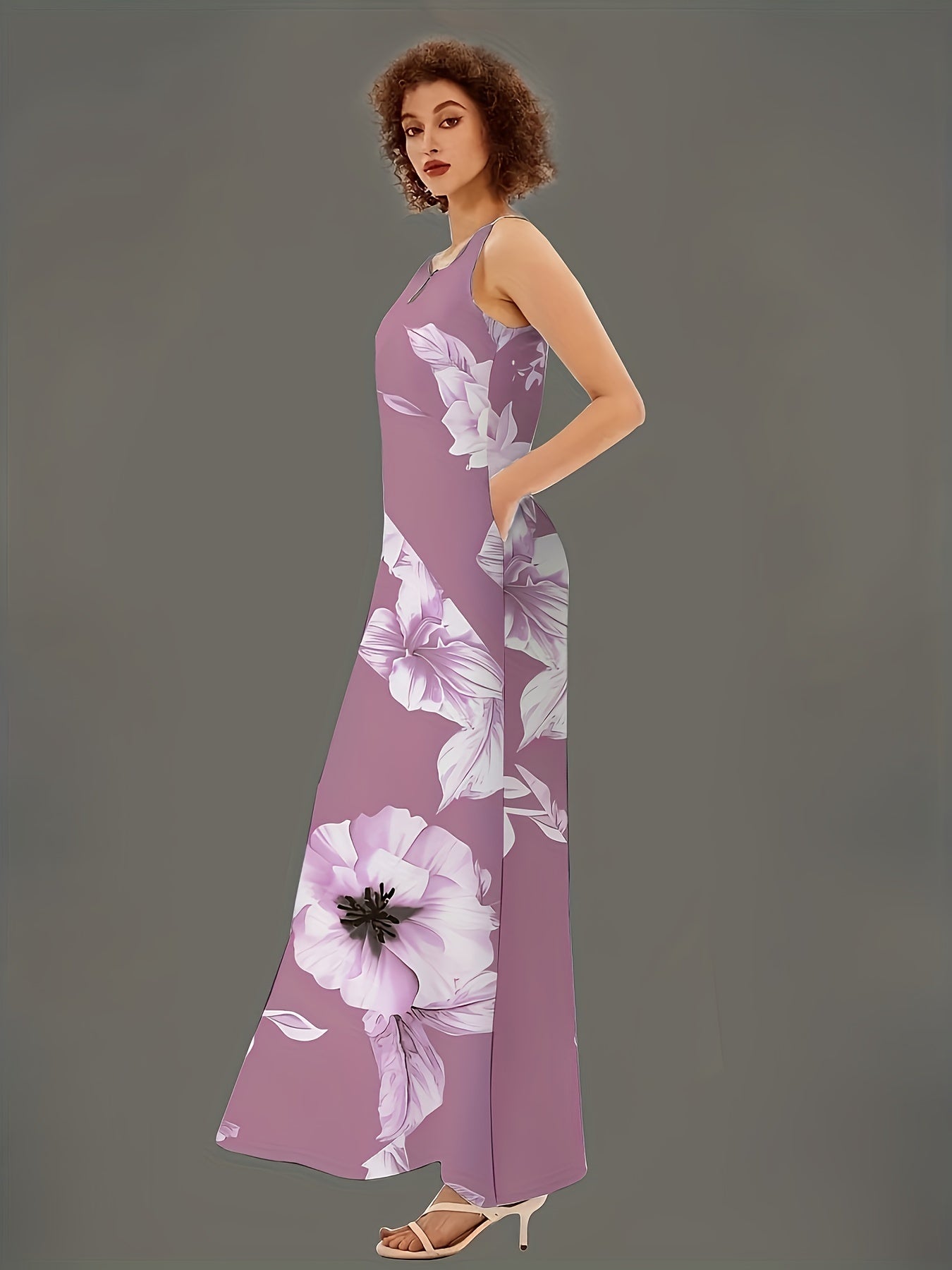 Floral Print Maxi Tank Dress With Pockets
