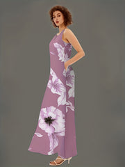 Floral Print Maxi Tank Dress With Pockets