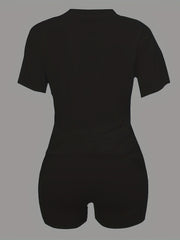 Bear Print Short Sleeve T shirt & Elastic Waist Shorts Set