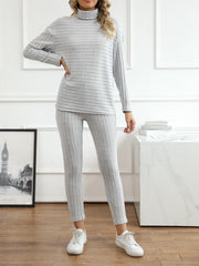 Ribbed Two Piece Set Long Sleeve Turtleneck Top & Slim Pants Outfits