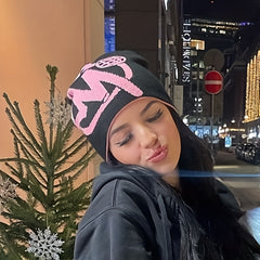 Y2K Jacquard Beanie Hip Hop Elastic Knit Hat Unisex Warm Skull Hat