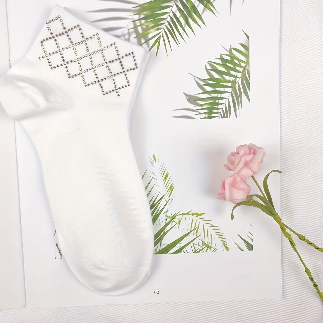 5 Pairs Argyle Rhinestone Crew Socks for Women