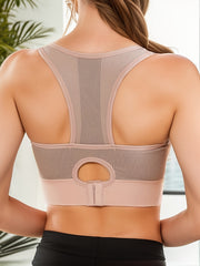Cut Out Zipper Sports Bra - Colorblock Shockproof Workout Bra