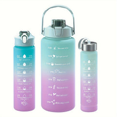 Gradient Frosted Water Bottle 3pcs with Straw for Outdoor Sports Fitness
