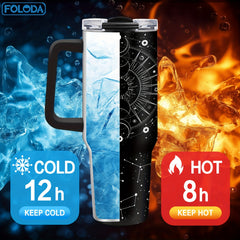 Foloda Stainless Steel Tumbler 40oz Sun Moon Insulated Travel Mug