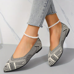 Women's Knit Pointed Toe Flats Soft Sole Slip On Walking Shoes