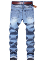 Slim Fit Ripped Jeans Men's Distressed Denim Pants