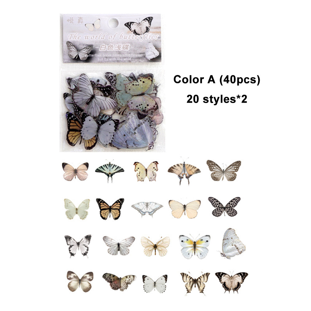 40pcs Waterproof Butterfly Stickers for DIY Journals Scrapbook