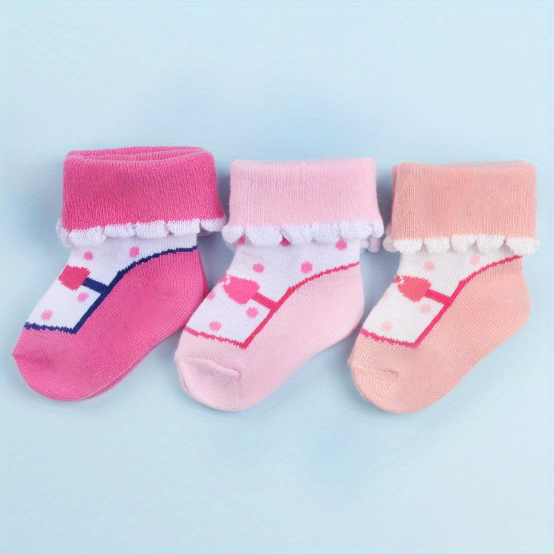 3 Pairs Baby Girls Princess Bow Dot Pattern Lace Crew Socks