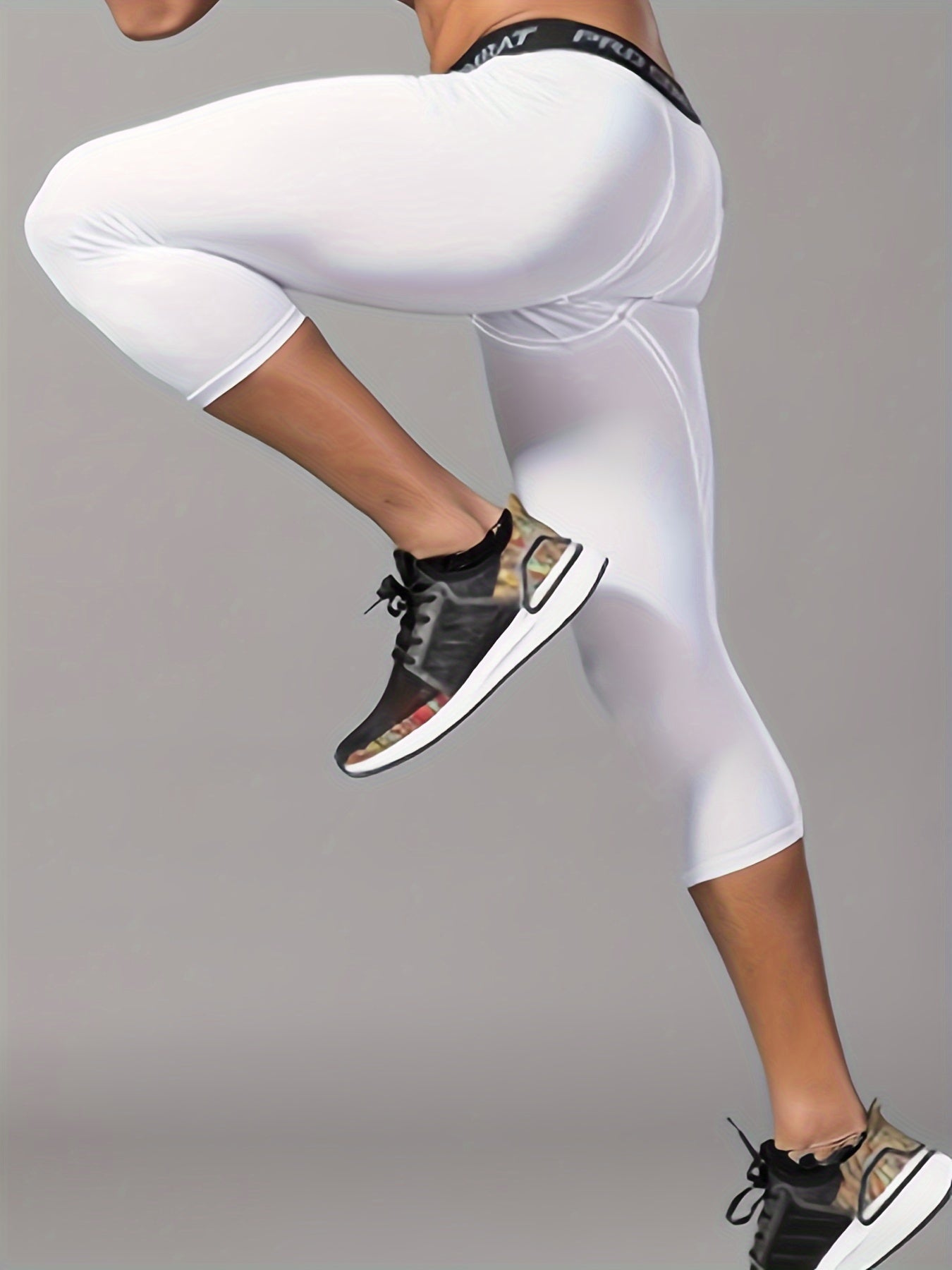 Men's Letters Pattern Compression Pants High Stretch Trousers