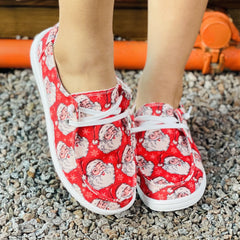 Women's Santa Claus Print Canvas Shoes Christmas Lace Up Outdoor