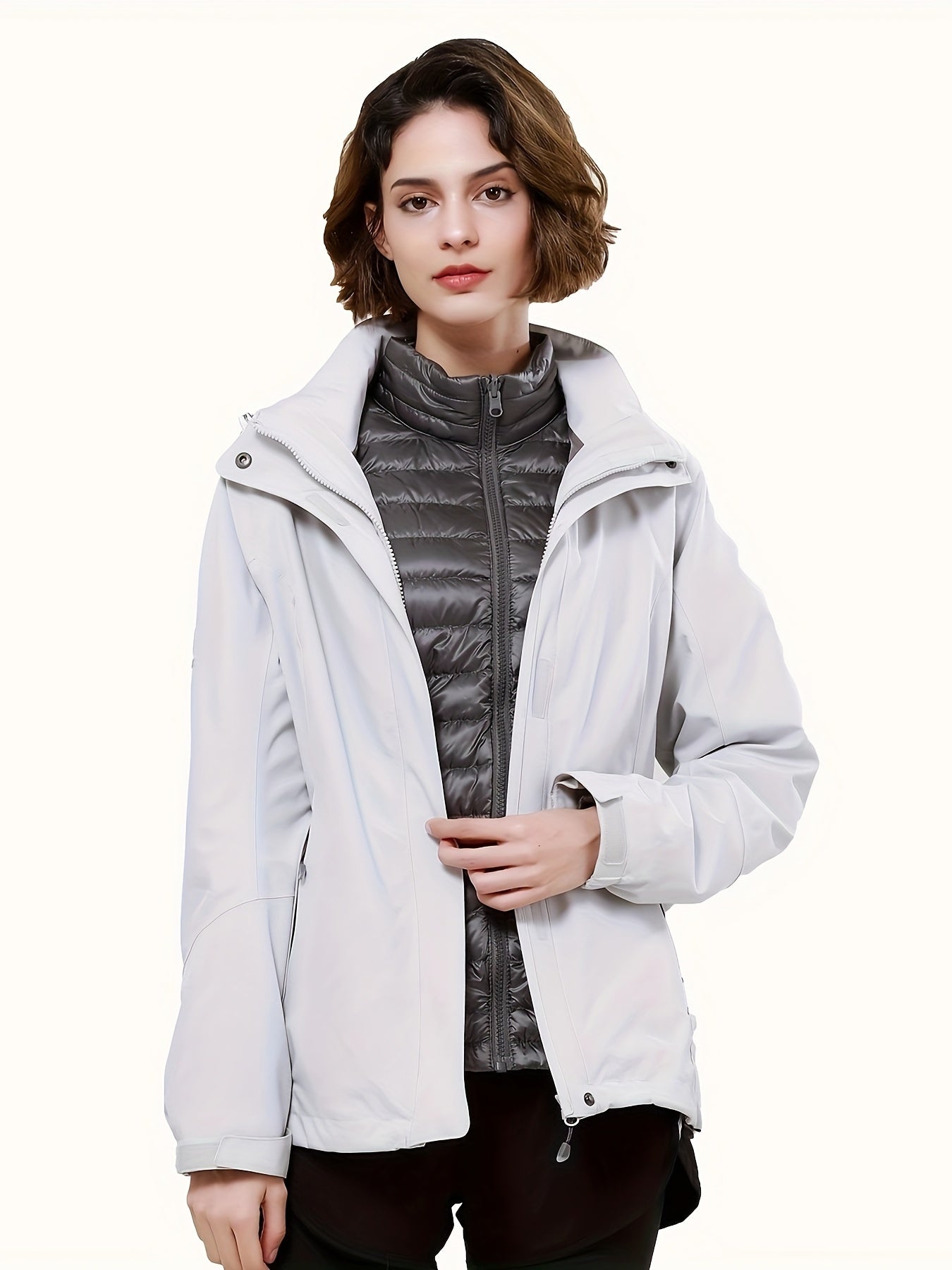 3-in-1 Winter Ski Jacket Women's Thermal Hooded Windproof Coat