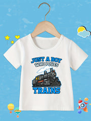 Toddler Boys' Train Lover Tee Comfort Fit Crew Neck Casual Summer Top