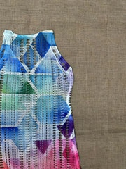 Geometric Print Swimsuit Cover Up Side Split V Neck Beach Cover Up Dress
