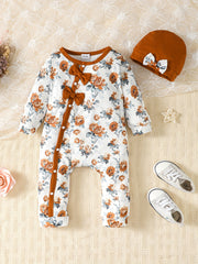 2pcs Baby Girls Floral Print Romper & Hat Set Kids Casual Clothes