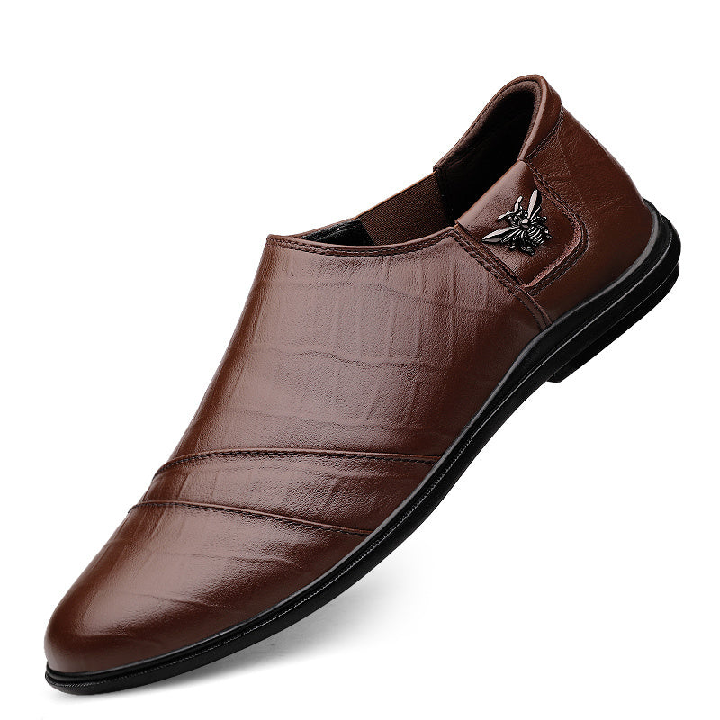 Men's Leather Loafer Shoes Lightweight Rubber Sole Casual Slip On