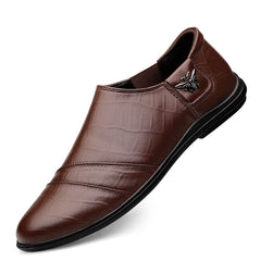 Men's Leather Loafer Shoes Lightweight Rubber Sole Casual Slip On