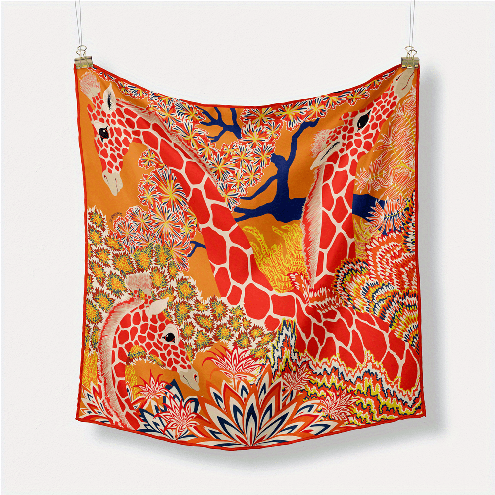 Cartoon Giraffe Print Bandana Boho Animal Pattern Square Scarf
