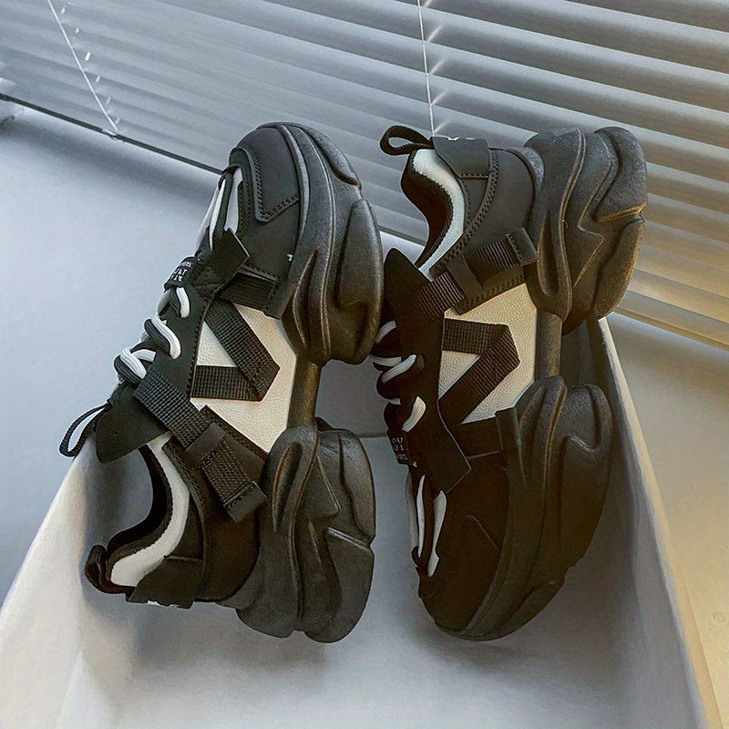 Thick Sole Chunky Sneakers Lace-up Running Shoes Women's Footwear