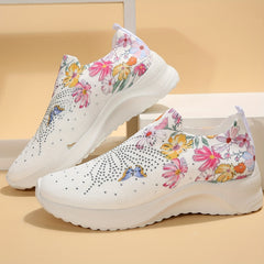 Women's Rhinestone Platform Sneakers Casual Flower & Butterfly Shoes