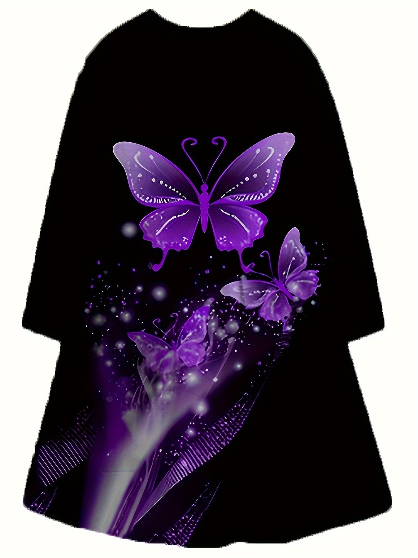 Girls 3D Butterfly Dress for Party - Crew Neck Long Sleeve