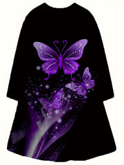 Girls 3D Butterfly Dress for Party - Crew Neck Long Sleeve