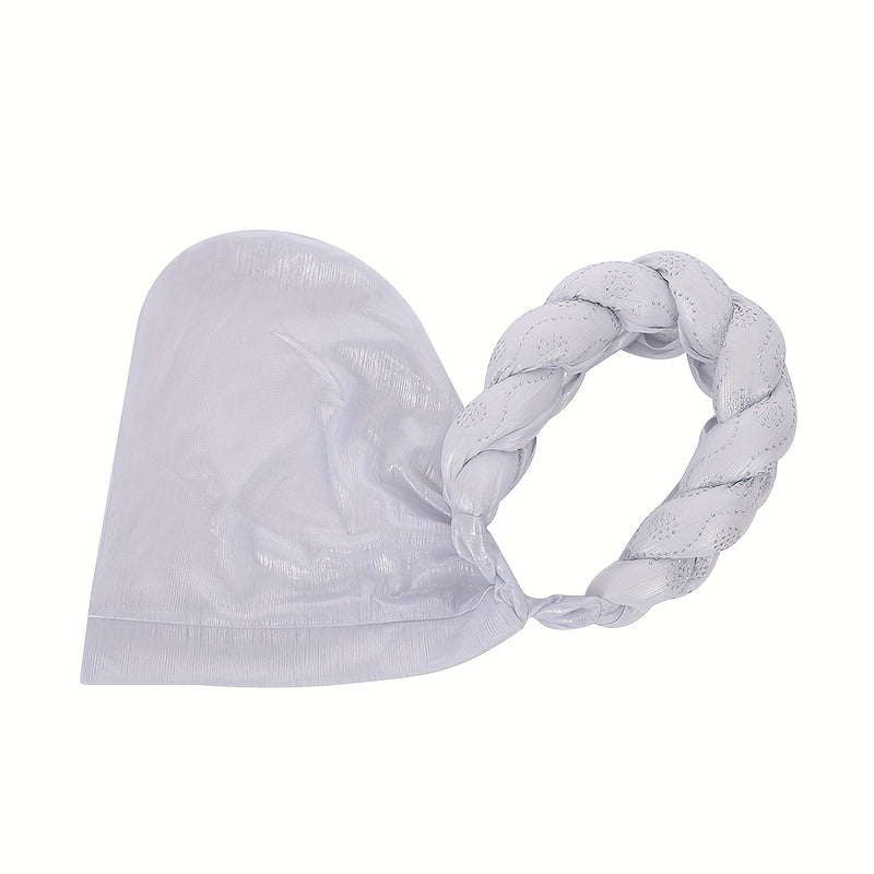 Silvery Turban Cap Twisted Braided Pre tied Big Head Wrap Elastic